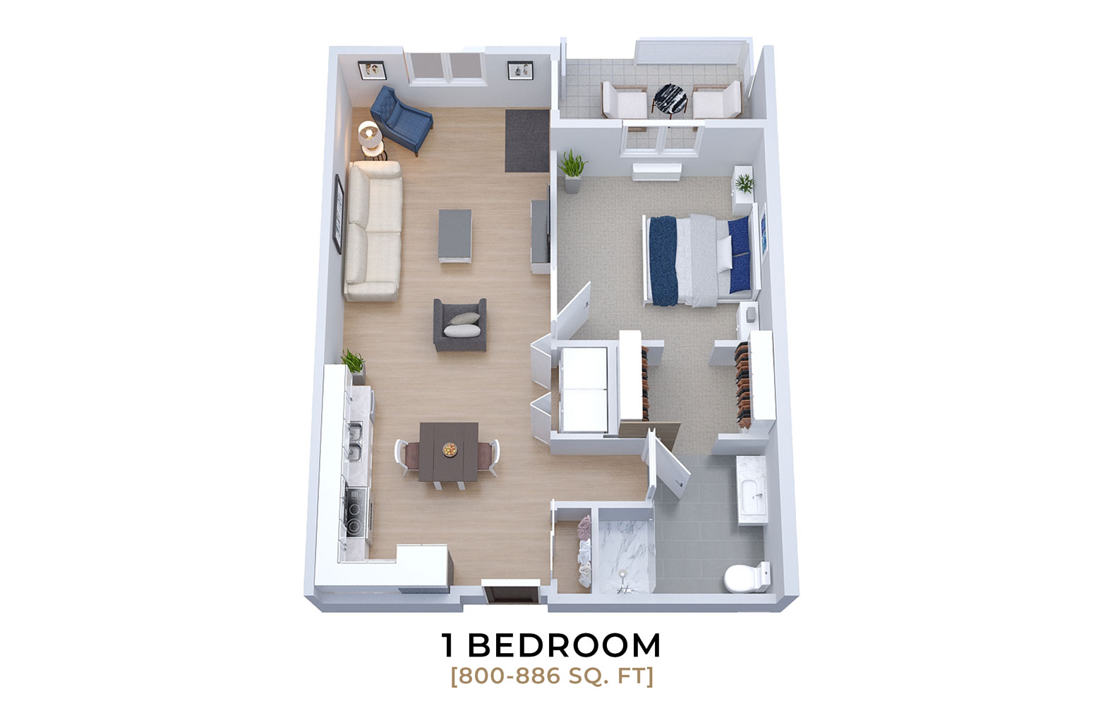 3D One Bedroom Floor Plan
