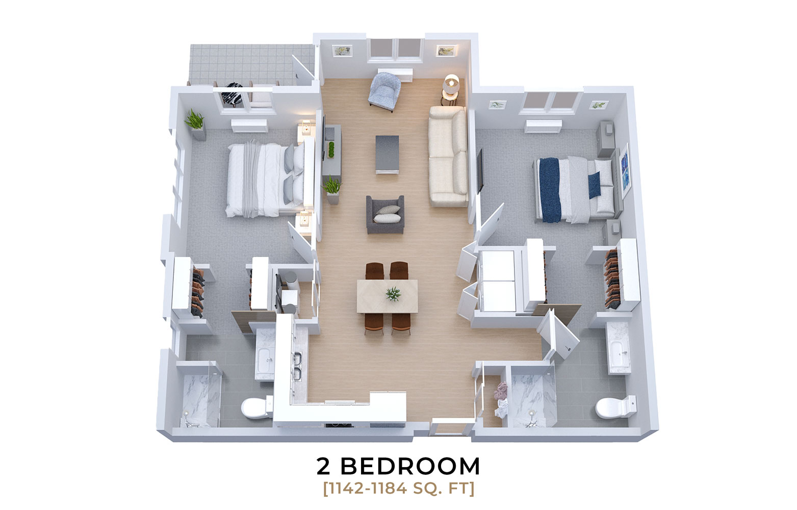 3D Two Bedroom Floor Plan